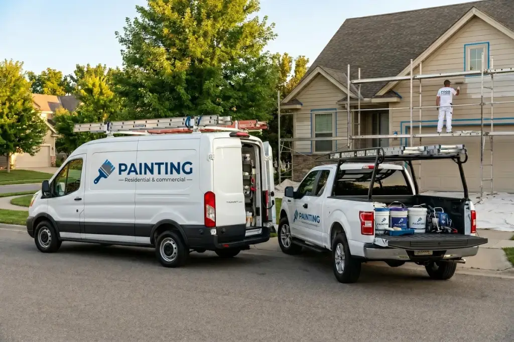 Ford Transit painting contractor van with ladder rack
